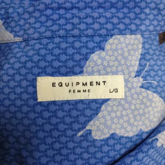 Equipment Femme blue butterfly long sleeve button up shirt blouse ladies Large - Picture 6 of 7
